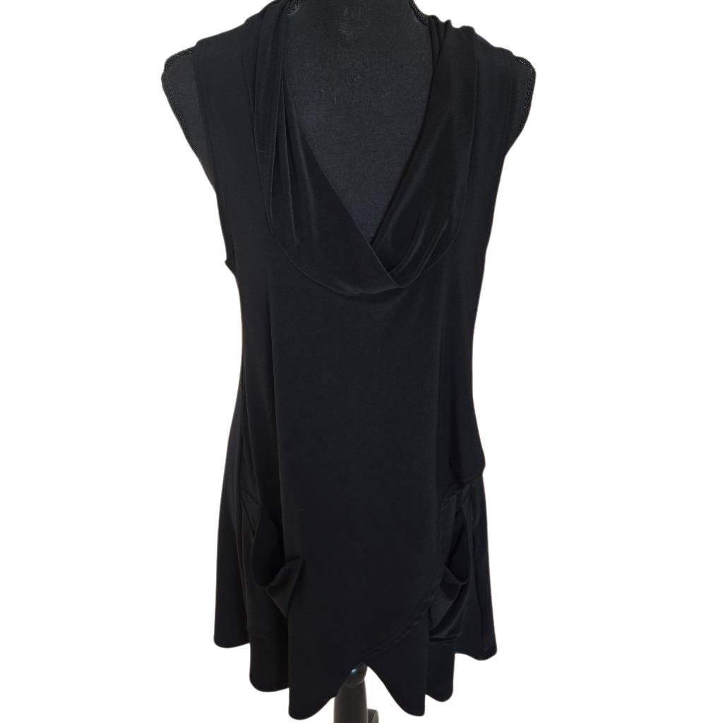 Sympli Womens Cowl Neck Stretch Sleeveless Pockets Wrap Mini Dress Black Size 6